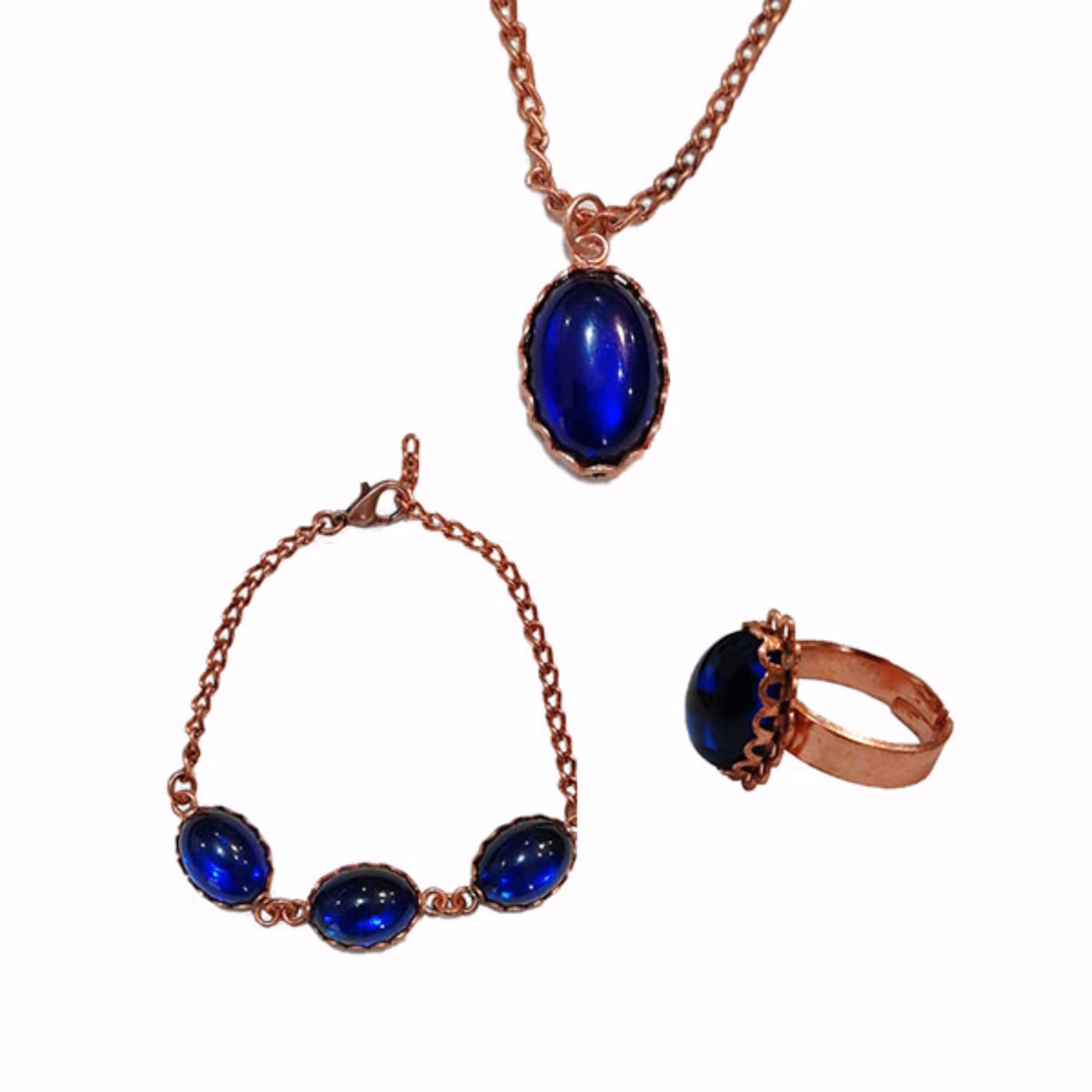 ست کامل سه نگین زنجیری یاقوت آبی کد JW214-4