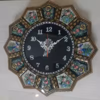 ساعت خورشیدی مینا و خاتم کاری روی چوب (دارای قلم زنی مس)