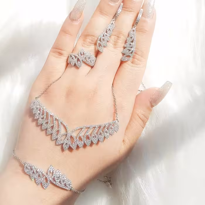 سرویس نقره 925 زنجیری طرح جواهر ابکاری طلاسفید