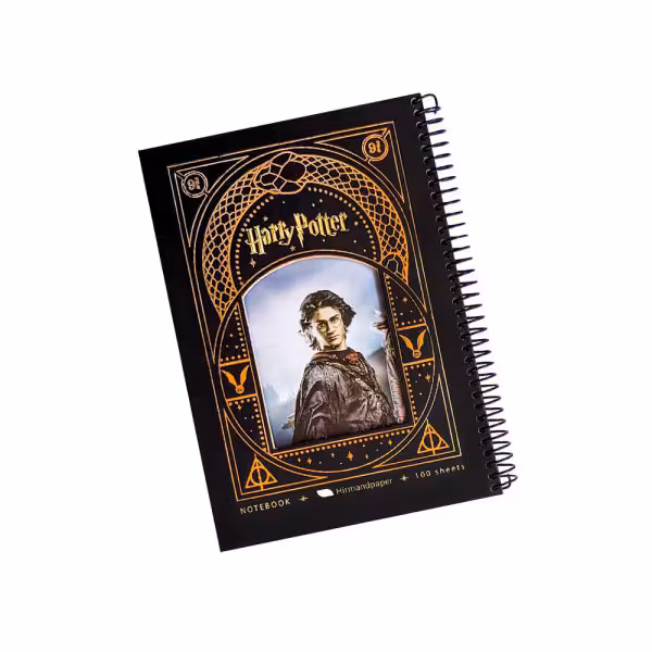 دفتر جلد سخت طلاکوب 100برگ هیرمند طرح هری پاتر