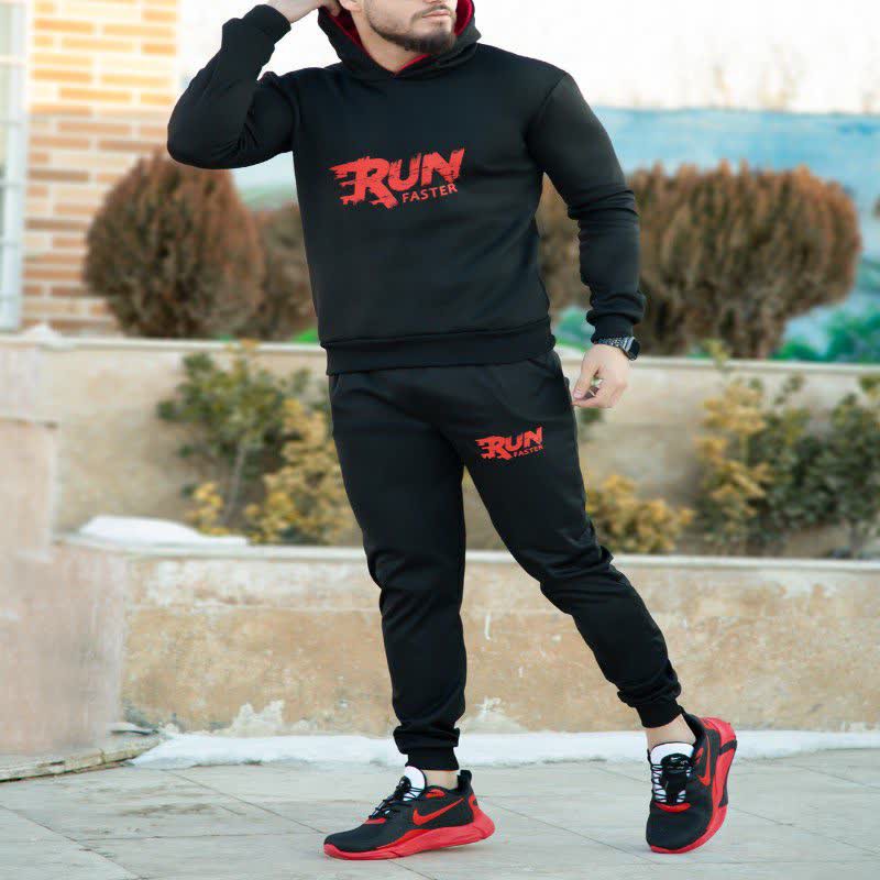 ست هودی و شلوار جیب دار RUN مشکی ارسال رایگان گارانتی کیفیت