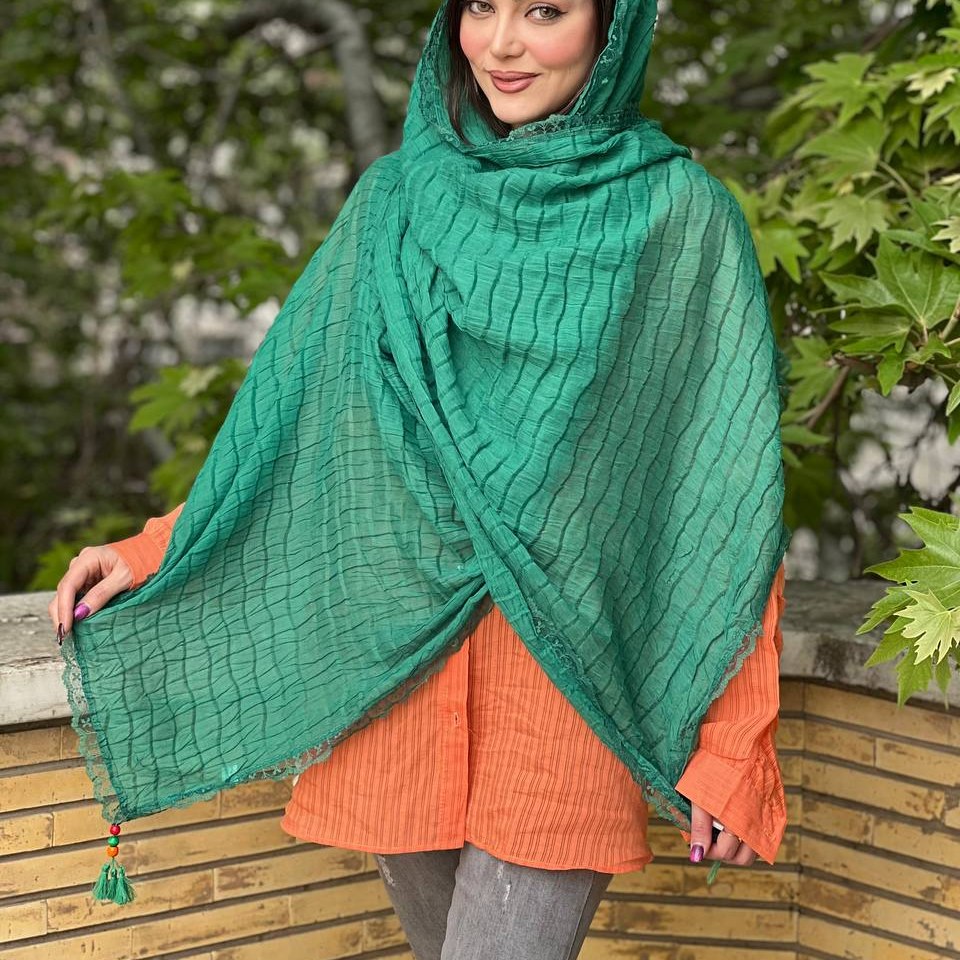 شال نخی پلیسه حاشیه توری کد 31148(8)