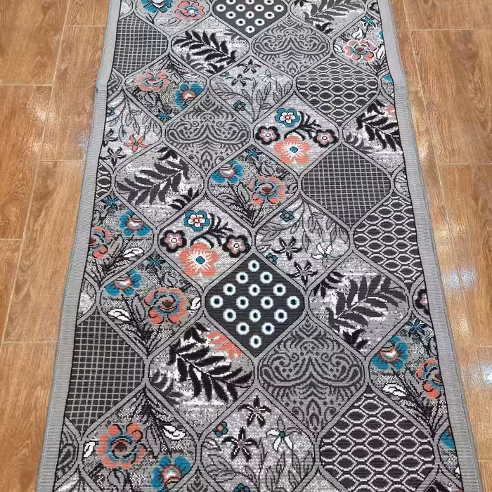 کناره گلیم ماشینی کاشان طرح جدید با زمینه طوسی نقره ای سایز  مورد نظر شما با کیفیت بالا  درجه یک( خرید مستقیم ازکارخانه)