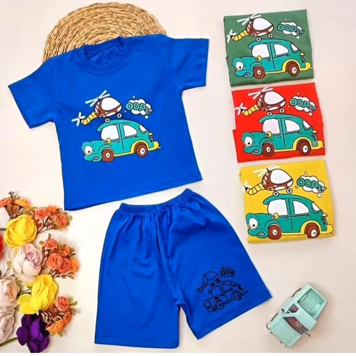 تیشرت شلوارک ماشین سایز 40 45 جنس پنبه طرح هلی کوپتر