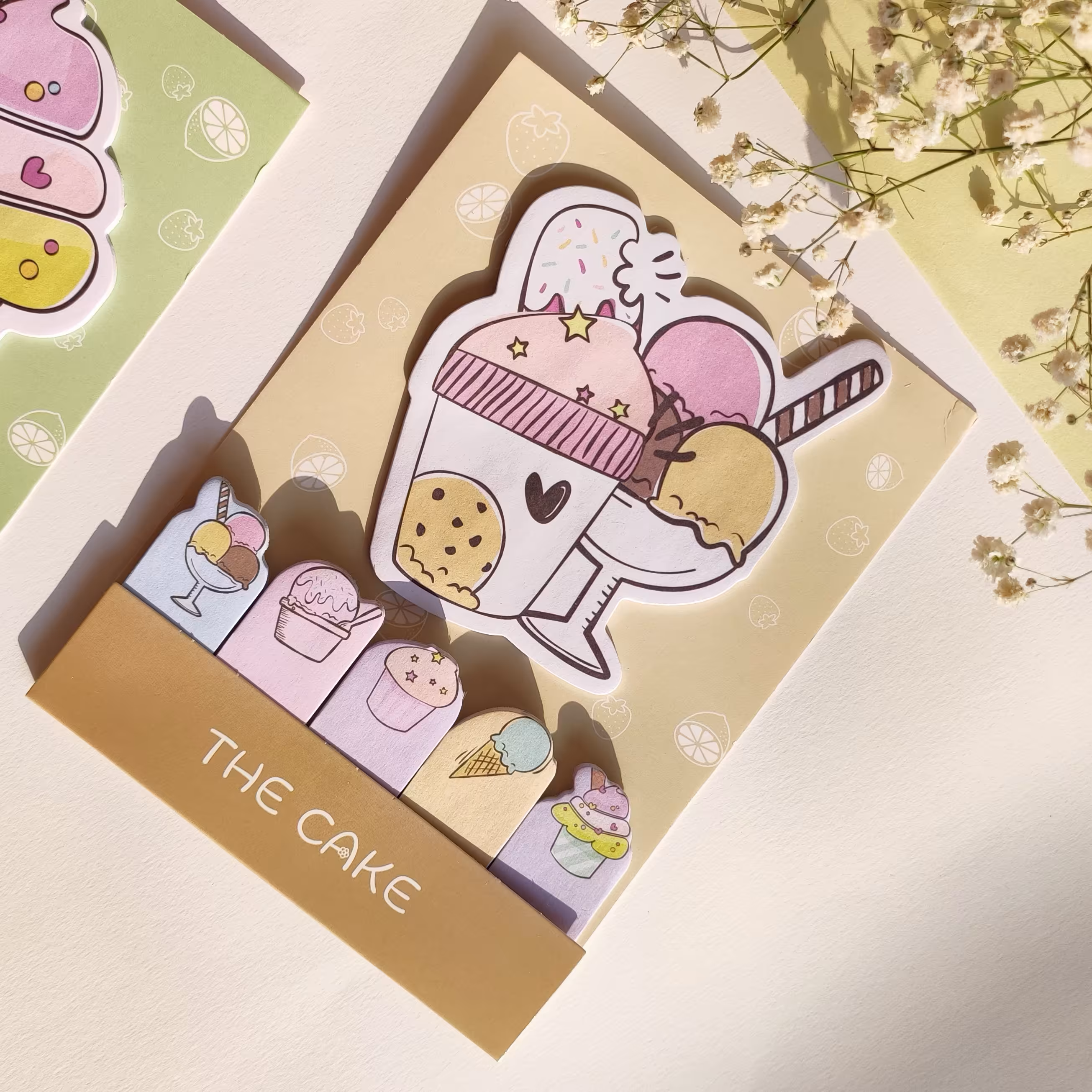 استیک نوت فانتزی طرح بستنی شامل نوت انگشتی و نوت بزرگ جمعا 90 برگ 