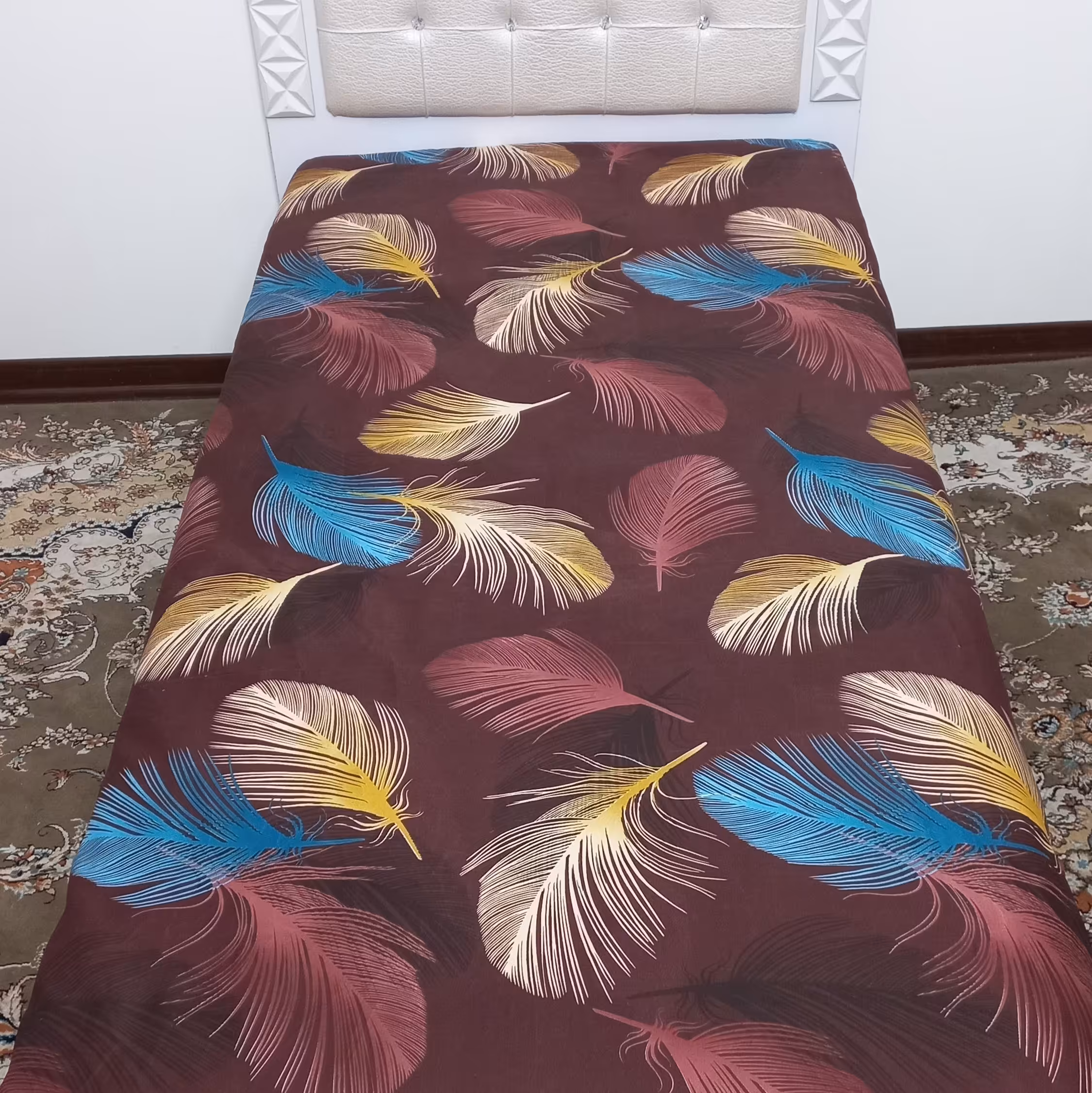 روتشکی کامل کشدوزی شده یکنفره پرطاووسی