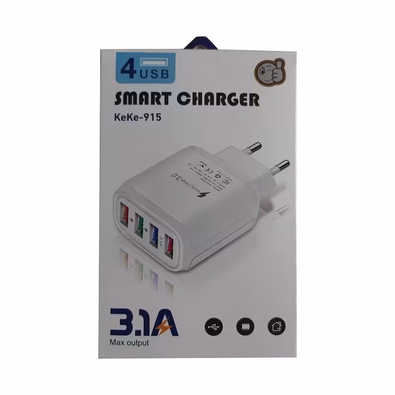 شارژر دیواری 4 پورت فست  3/1 آمپر مدل USB-4 با قابلیت اتصال همزمان  4 پورت
