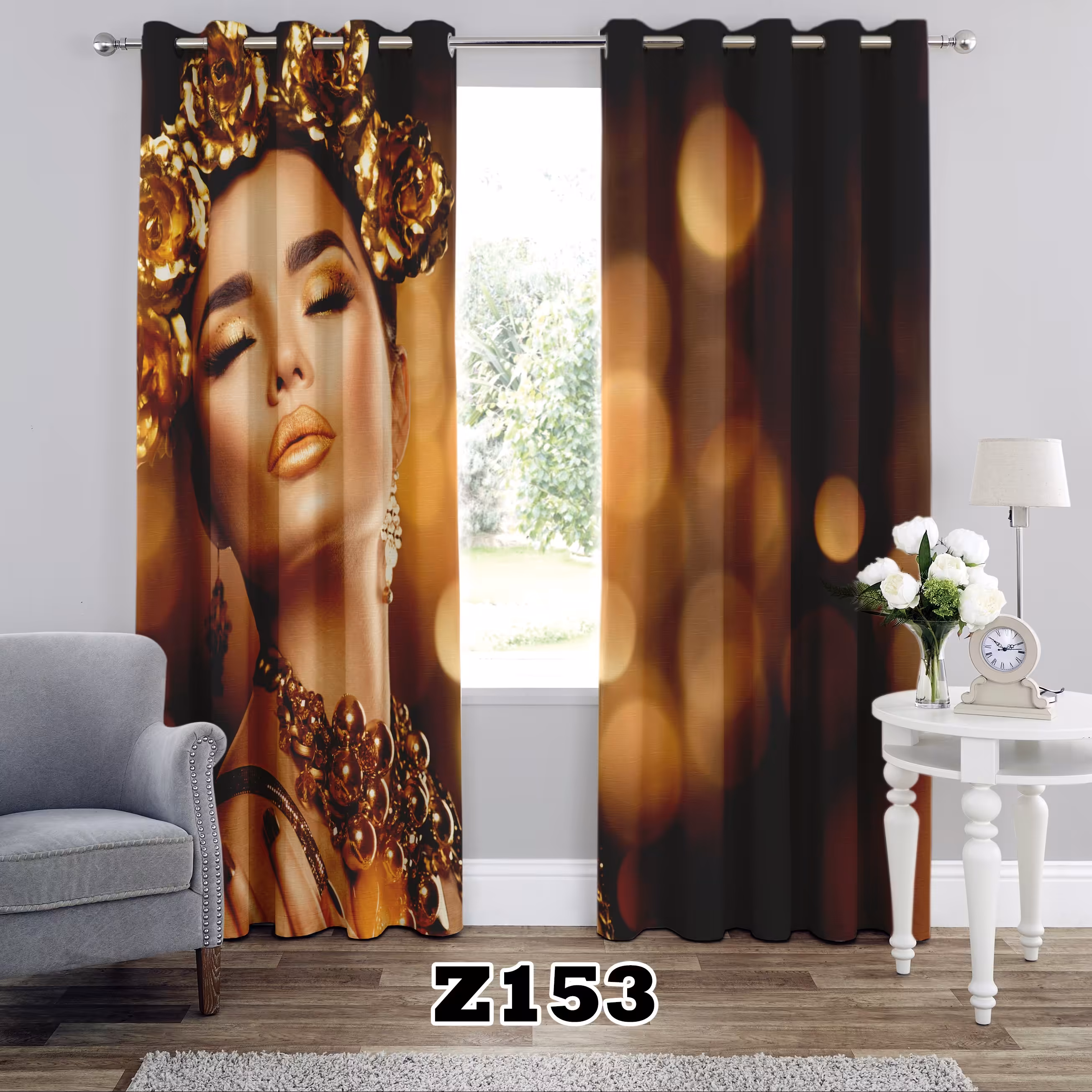 پرده چاپی طرح رخ کد Z153 تک قواره ارتفاع 300 عرض 140 سانت