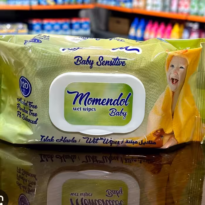 دستمال مرطوب مومندول momendol اصل آلمان 120 برگ درب دار بدون الکل 