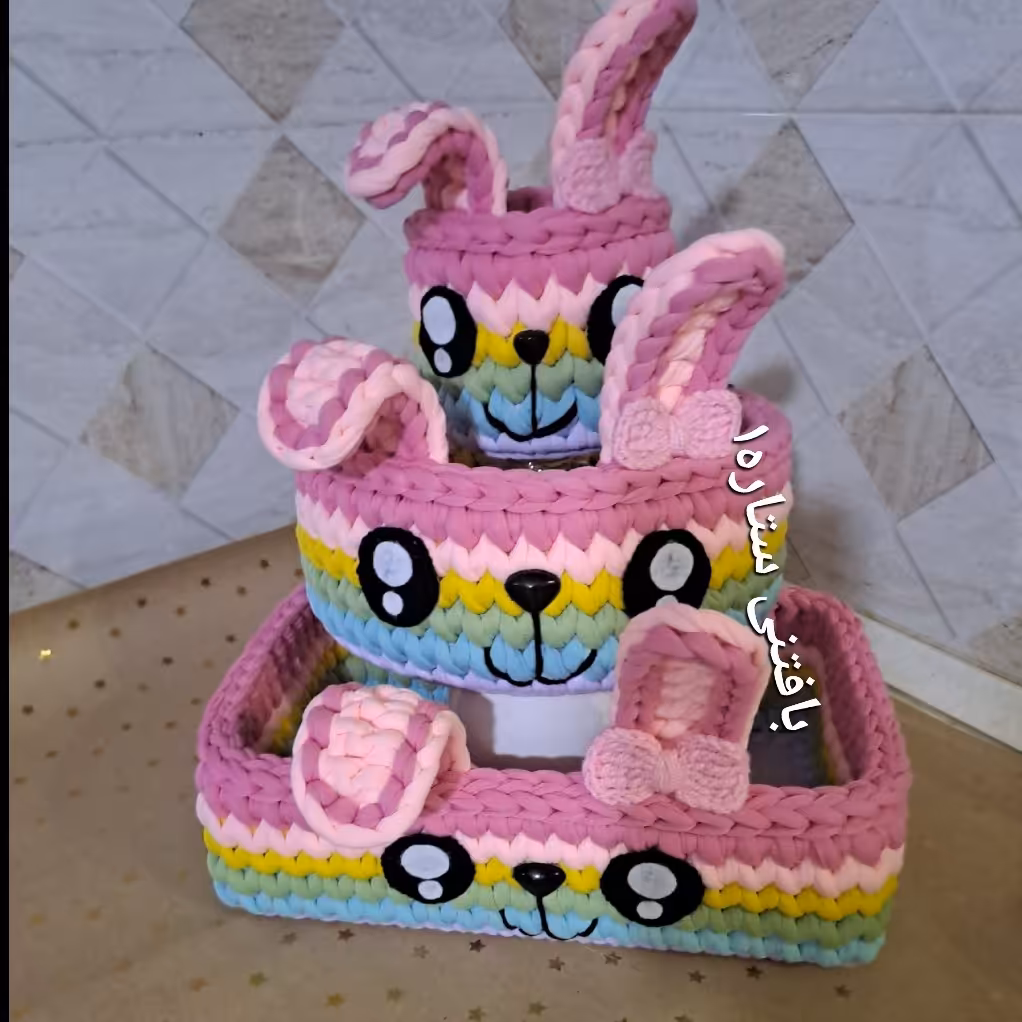 ست سه تیکه باکس نظم دهنده تریکو مدل خرگوش رنگین باکفی پلکسی و تریکو درجه یک قابل شستشو و بادوام 