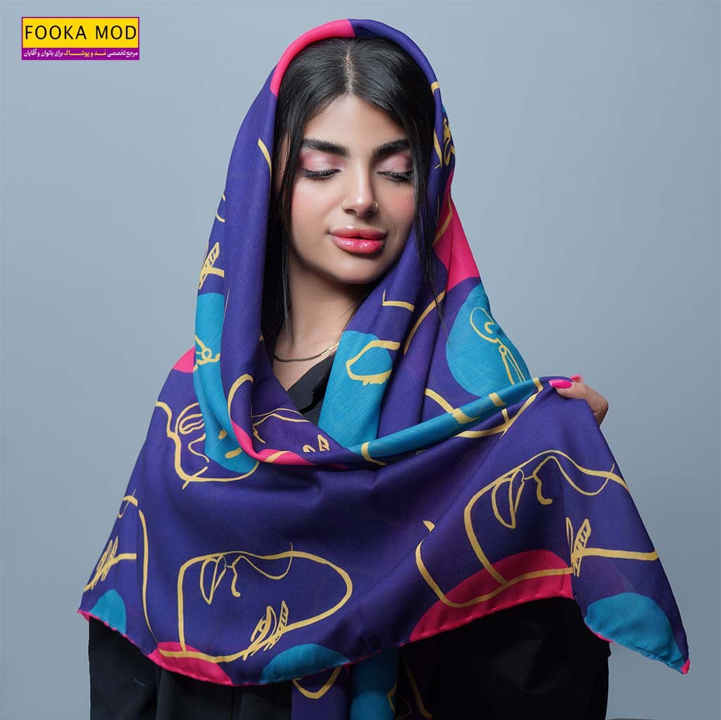 روسری قواره بزرگ رنگی طرح چهره