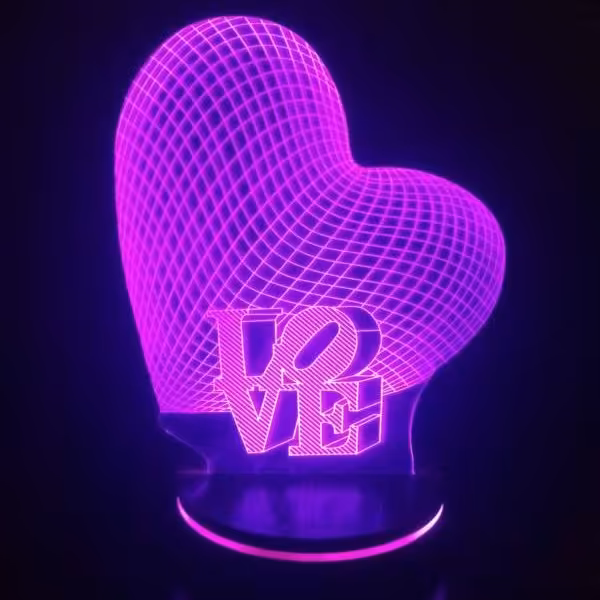 چراغ خواب سه بعدی طرح عاشقانه قلب و لاو  16 رنگ ریموت دار