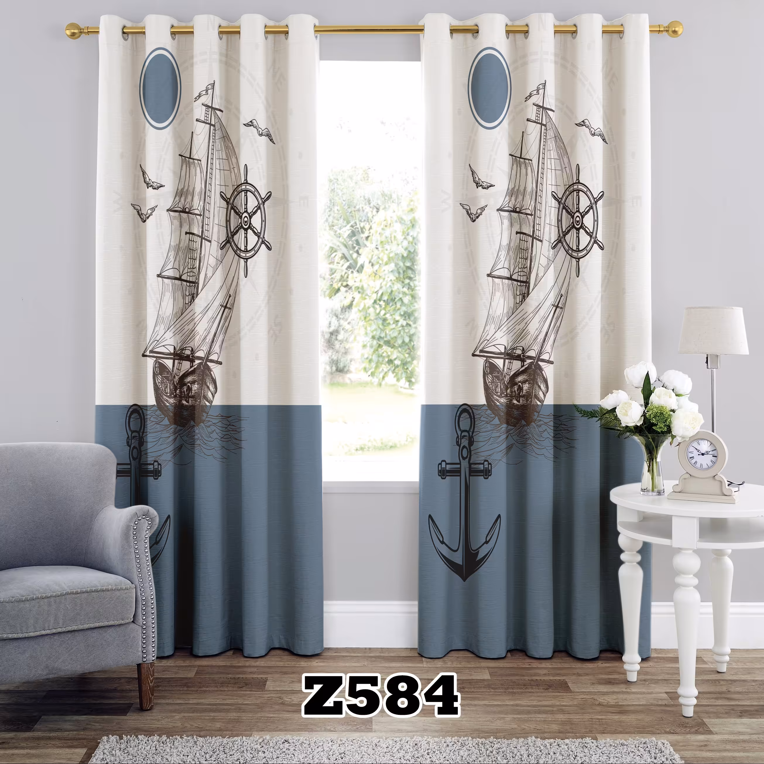 پرده چاپی طرح کشتی نوجوان کد Z584 تک قواره ارتفاع 300 عرض 140 سانت