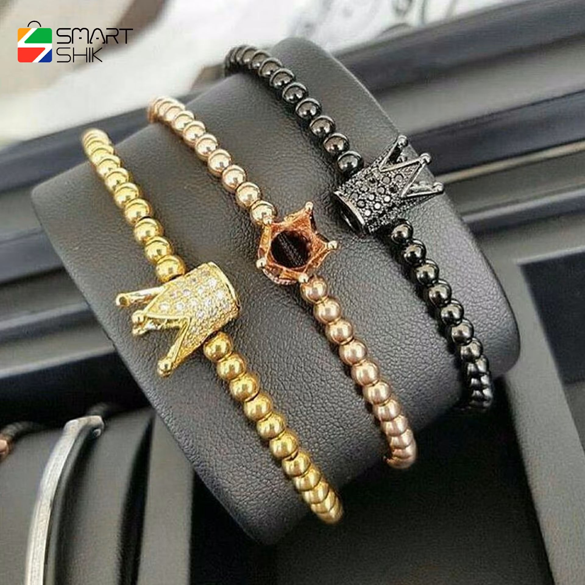 دستبند تاج سوارسکی و سنگ حدید