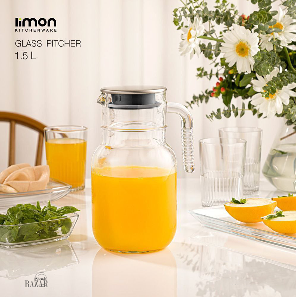 پارچ شیشه ای 1 لیتر در استیل لیمون کد 2349
