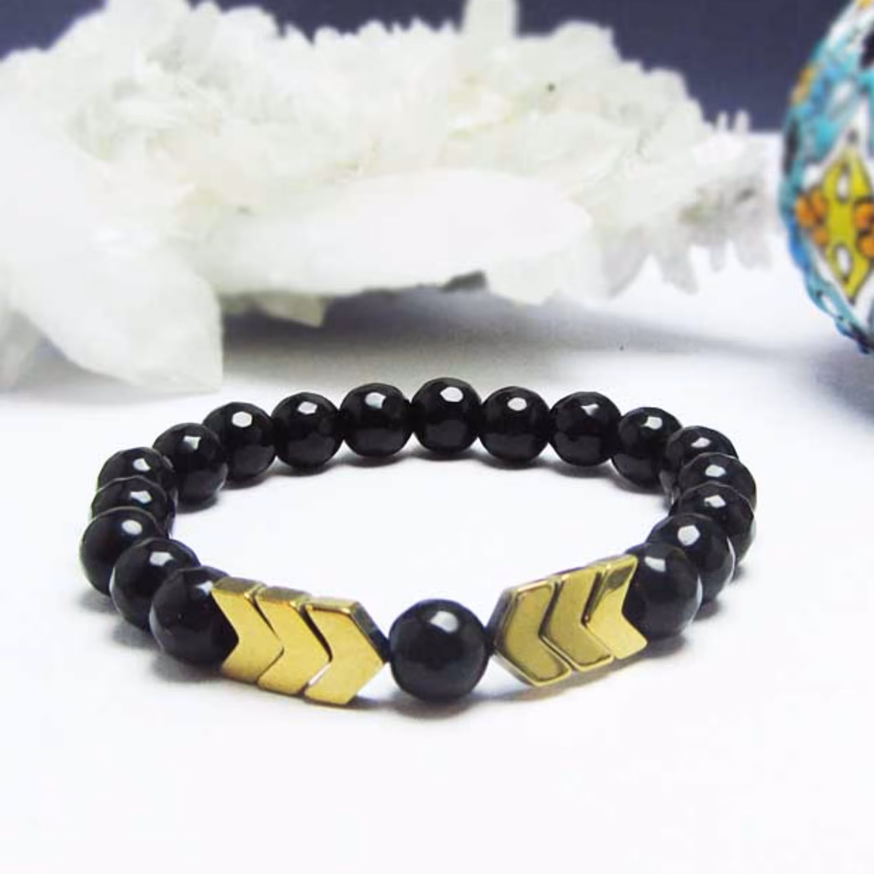 دستبند بافت اسپرت عقیق سیاه و حدید کد 1654