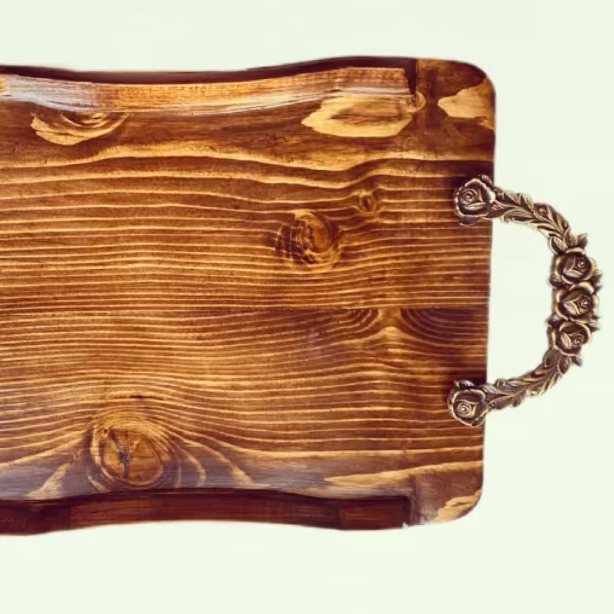 سینی بیضی و مستطیل از چوب راش گرجستان اندازه ی 40 سانت و دسته فلزی ظریف ک سبک