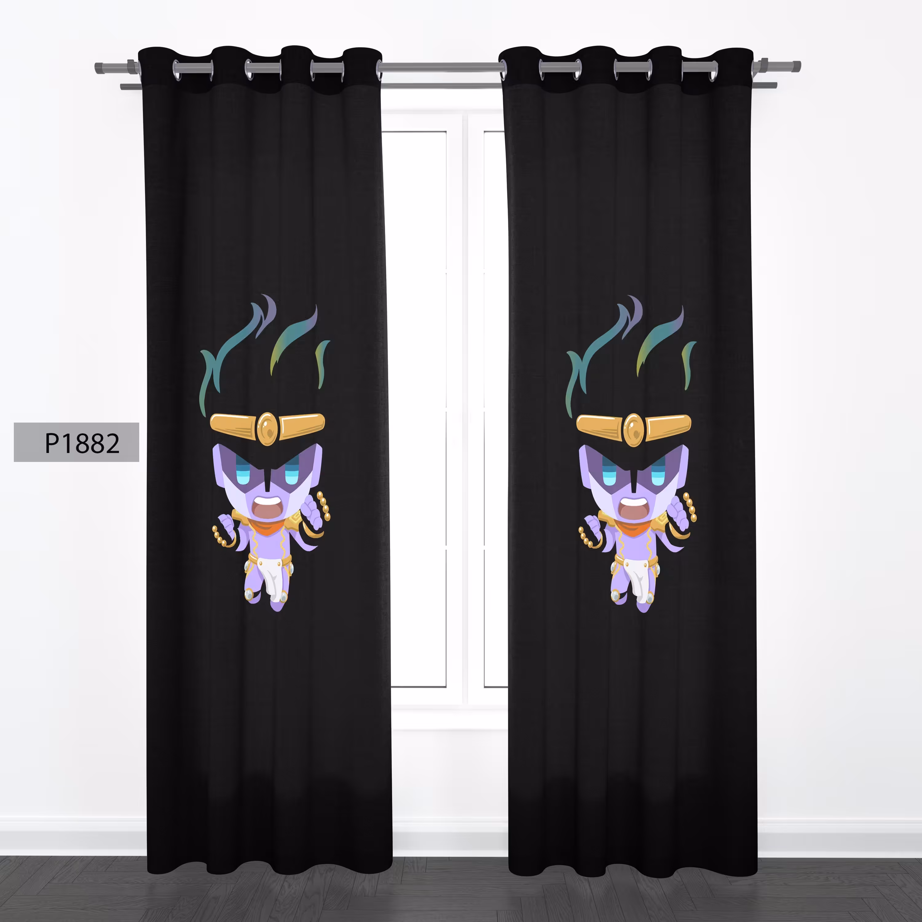 پرده هازان چاپی دو قواره دوخته شده پانچ شده هر قواره عرض 140ارتفاع190کد1882