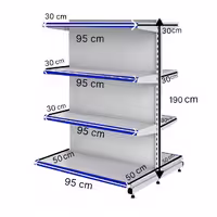 خرید و قیمت قفسه هایپری دو طرفه 4 طبقه 95x30 کف 50 ارتفاع 190 - قفسه‌بندی وکیلی