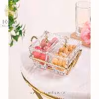 اردورخوری شیشه ای مستطیل استنددار دو خانه با درب اکرولیک لیمون