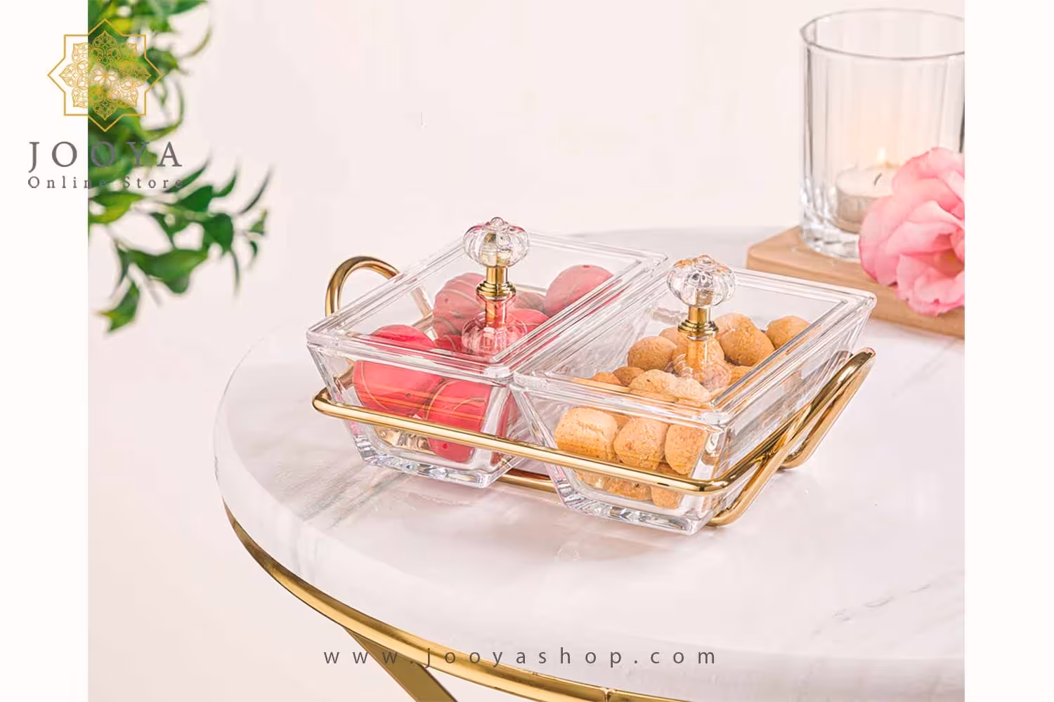 اردورخوری شیشه ای مستطیل استنددار دو خانه با درب اکرولیک لیمون