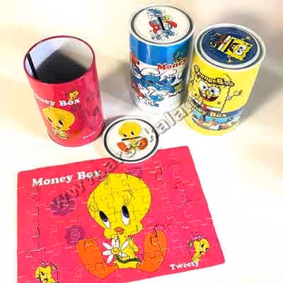 پازل و قلک استوانه ای فلزی