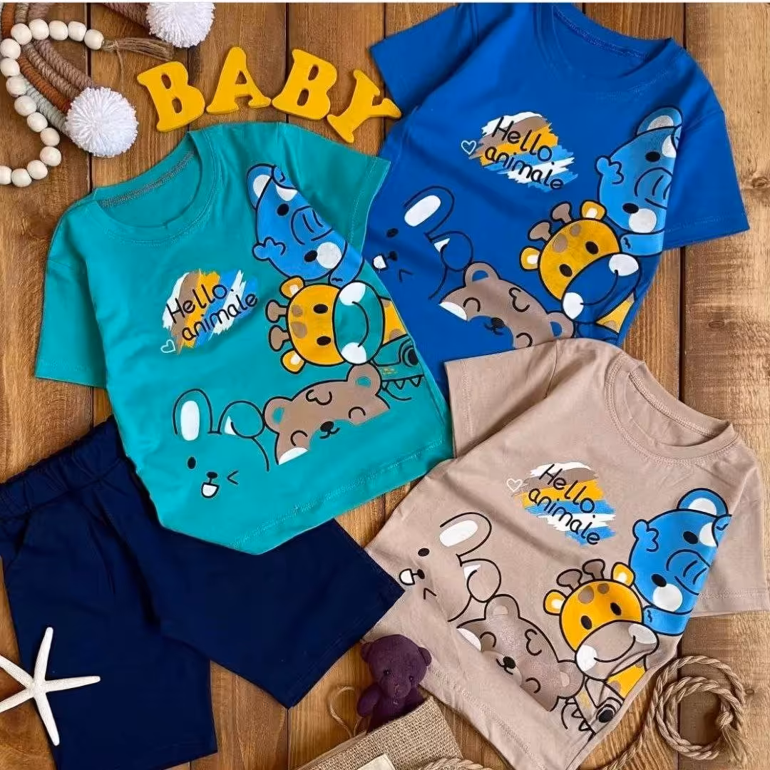 تیشرت شلوارک پسرانه طرح حیوانات 