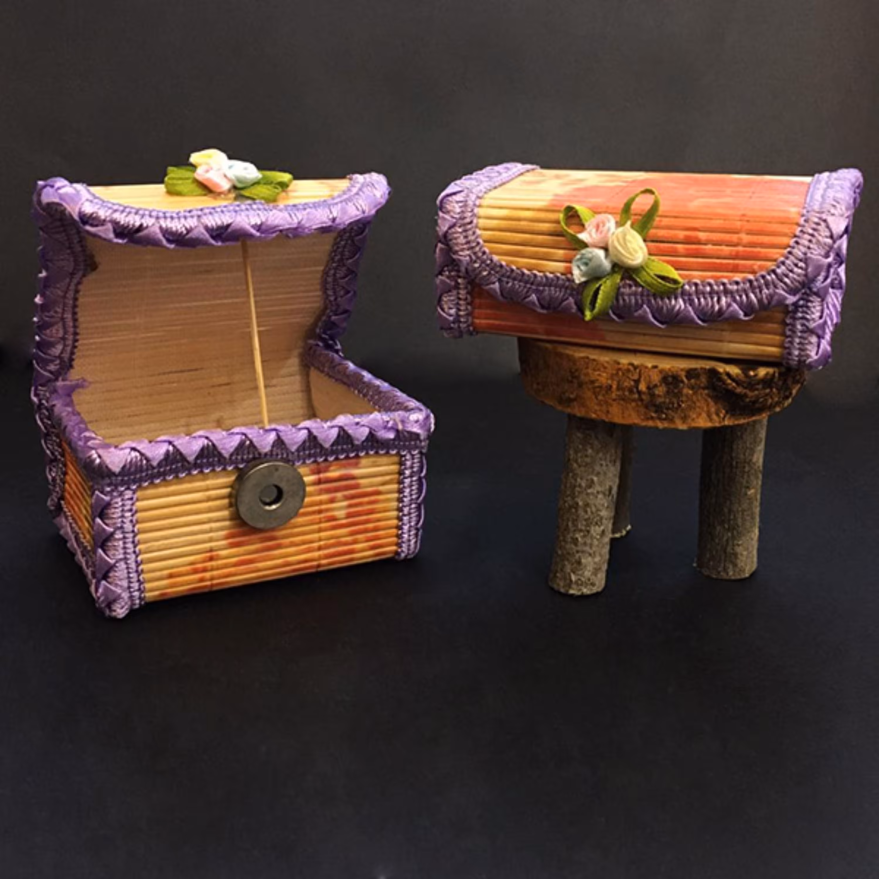 صندوقچه حصیری در دو سایز رنگ بنفش سایز 9 در 6 سانتی متر