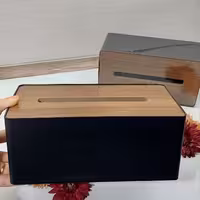 جادستمال  و جعبه دستمال پلاستیکی با درب چوبی  طرح ایکیا