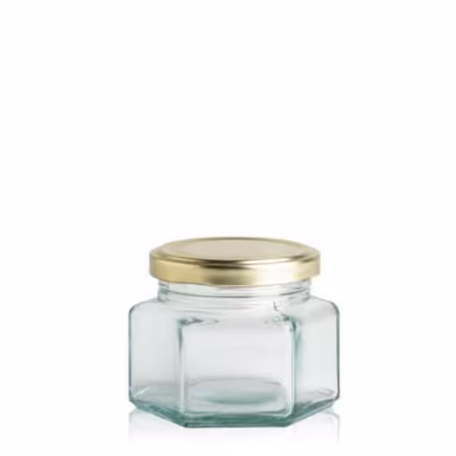 جار شیشه ای شش ضلعی سایز  4 با حجم 150سی سی 