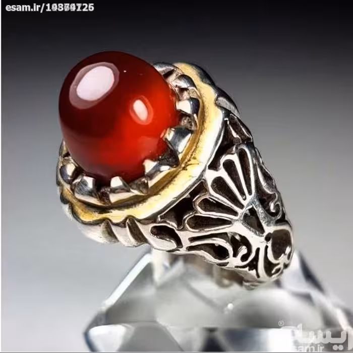 انگشتر عقیق سرخ افریقایی اصل ومعدنی تراش دامله ابدار لامپی بسیار خوش رنگ