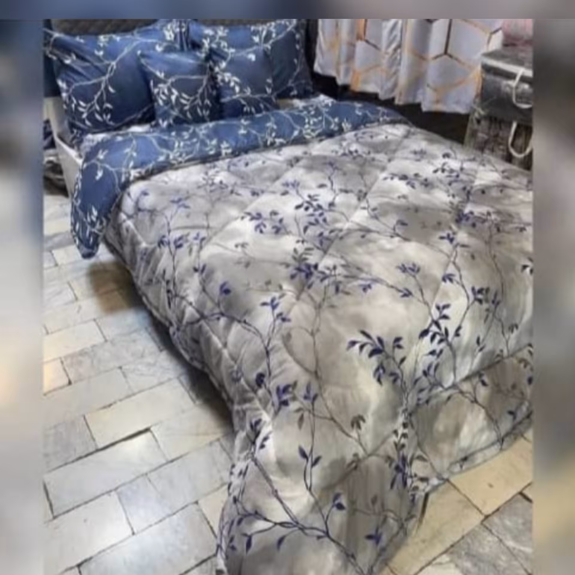 روتختی دونفره میکروپلاس 6تکه  نقره  ای ابی رویال الیاف330گرمی 