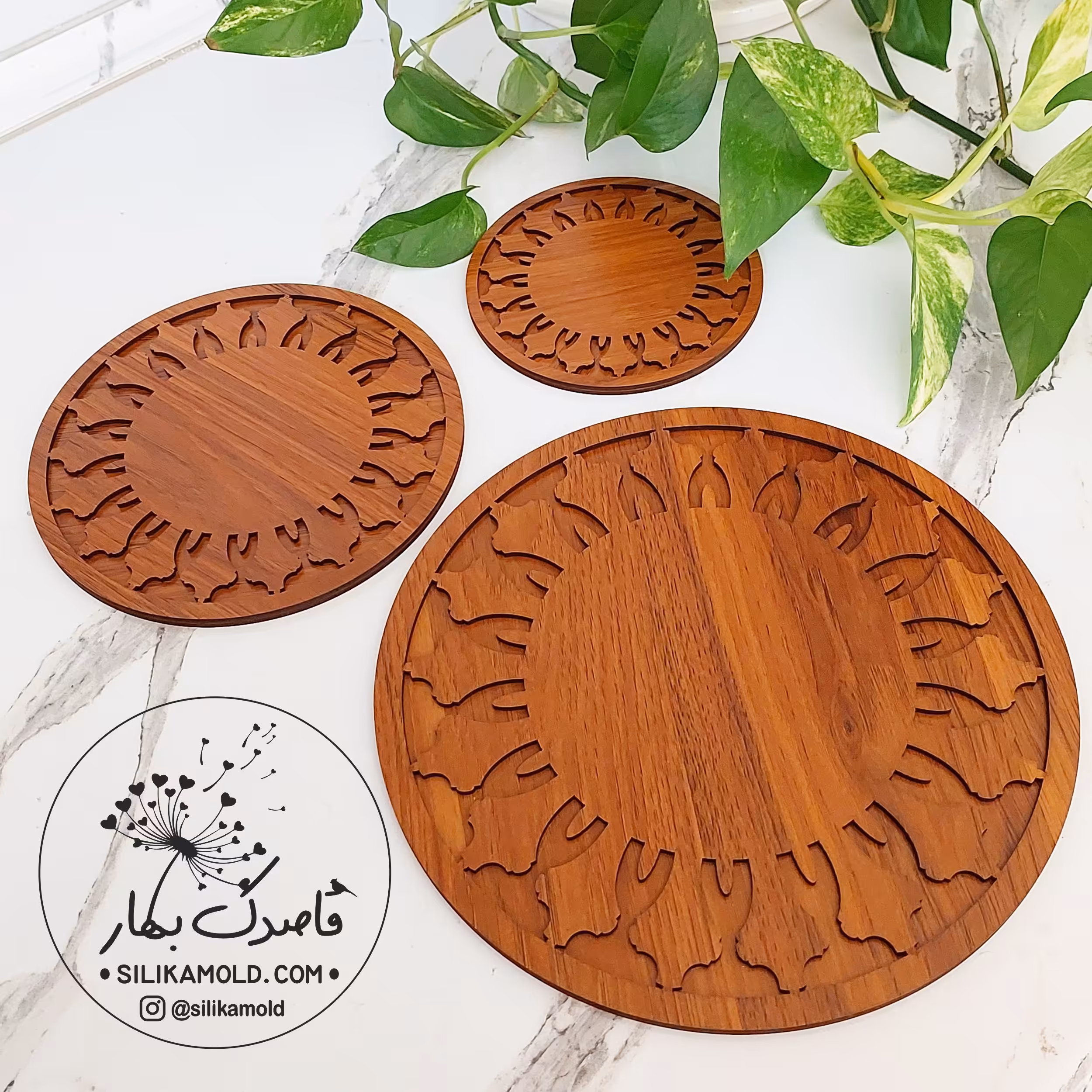 ست چوبی زیرقابلمه ای، زیر کتری و زیرلیوانی خورشید