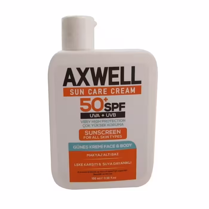 کرم ضد آفتاب و ضد لکAXWELL آکسول(ترکیه)بی رنگ SPF50حجم(100)میلی لیتر