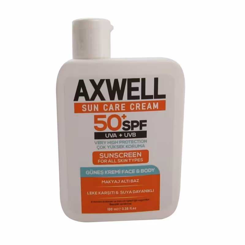 کرم ضد آفتاب و ضد لکAXWELL آکسول(ترکیه)بی رنگ SPF50حجم(100)میلی لیتر