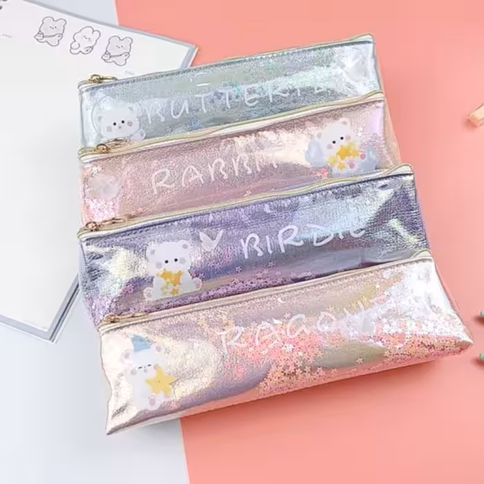 جامدادی تک زیپ هولوگرامی اکلیلی اورجینال برند black ANT صورتی آبی سبز بنفش جامدادی فانتزی خرسی براق هولوگرامی پولکی