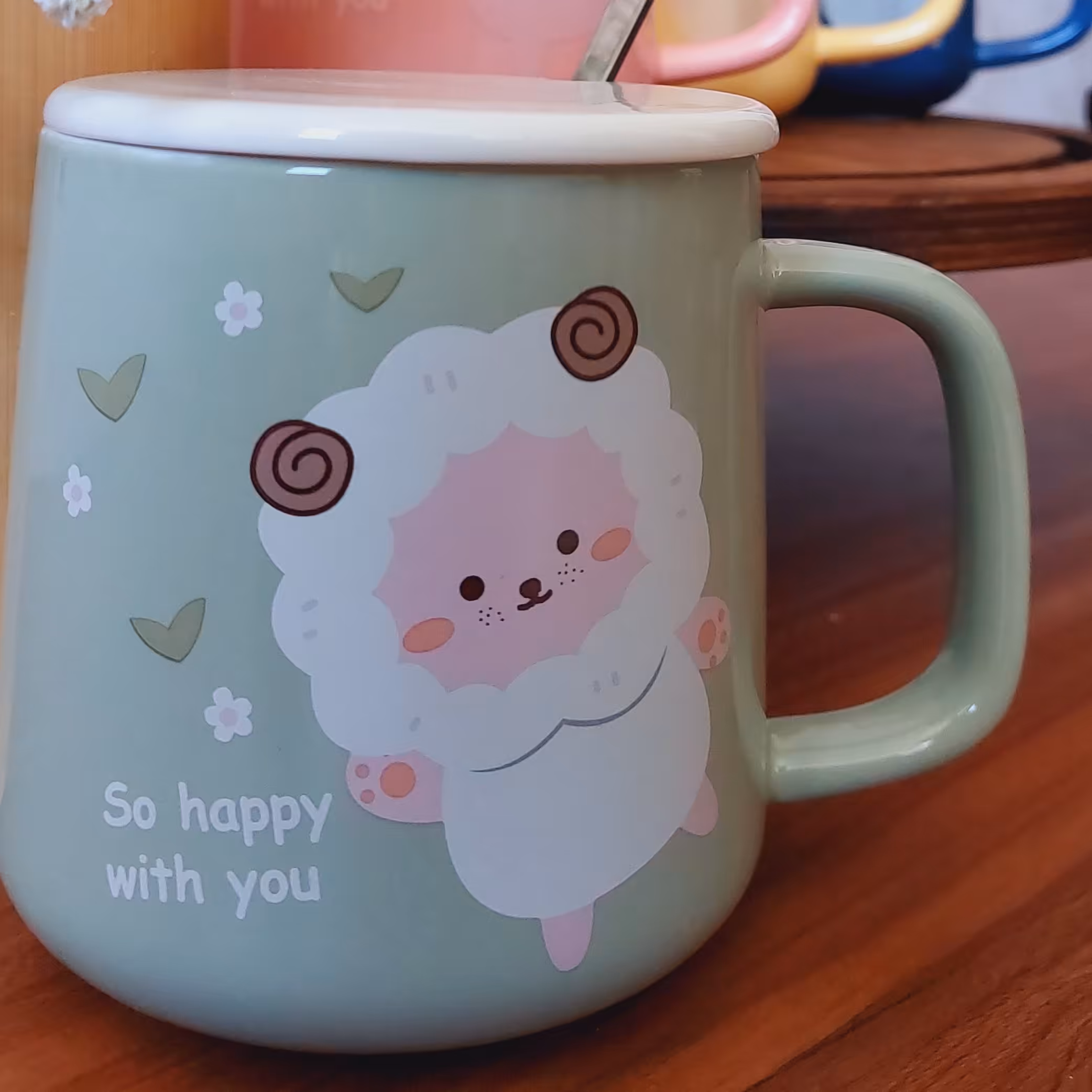 ماگ  فانتزی،دربدار،قاشق دار،سرامیکی