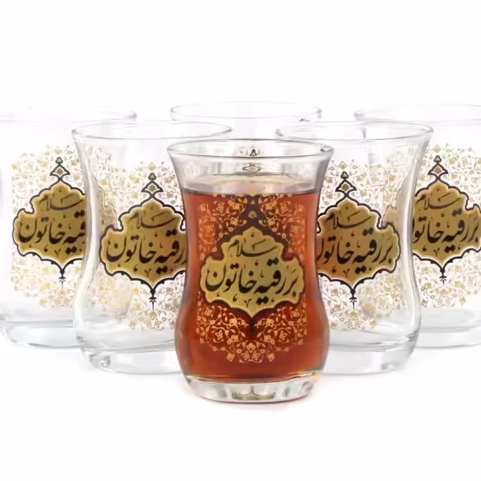 ست 6 عددی استکان کمر باریک دسته دار با شعار سلا م بر  رقیه خاتون   85 سی سی