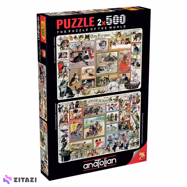 پازل 2x500 تکه آناتولین مدل Cute Kittens &amp; Comical Dogs کد 3611