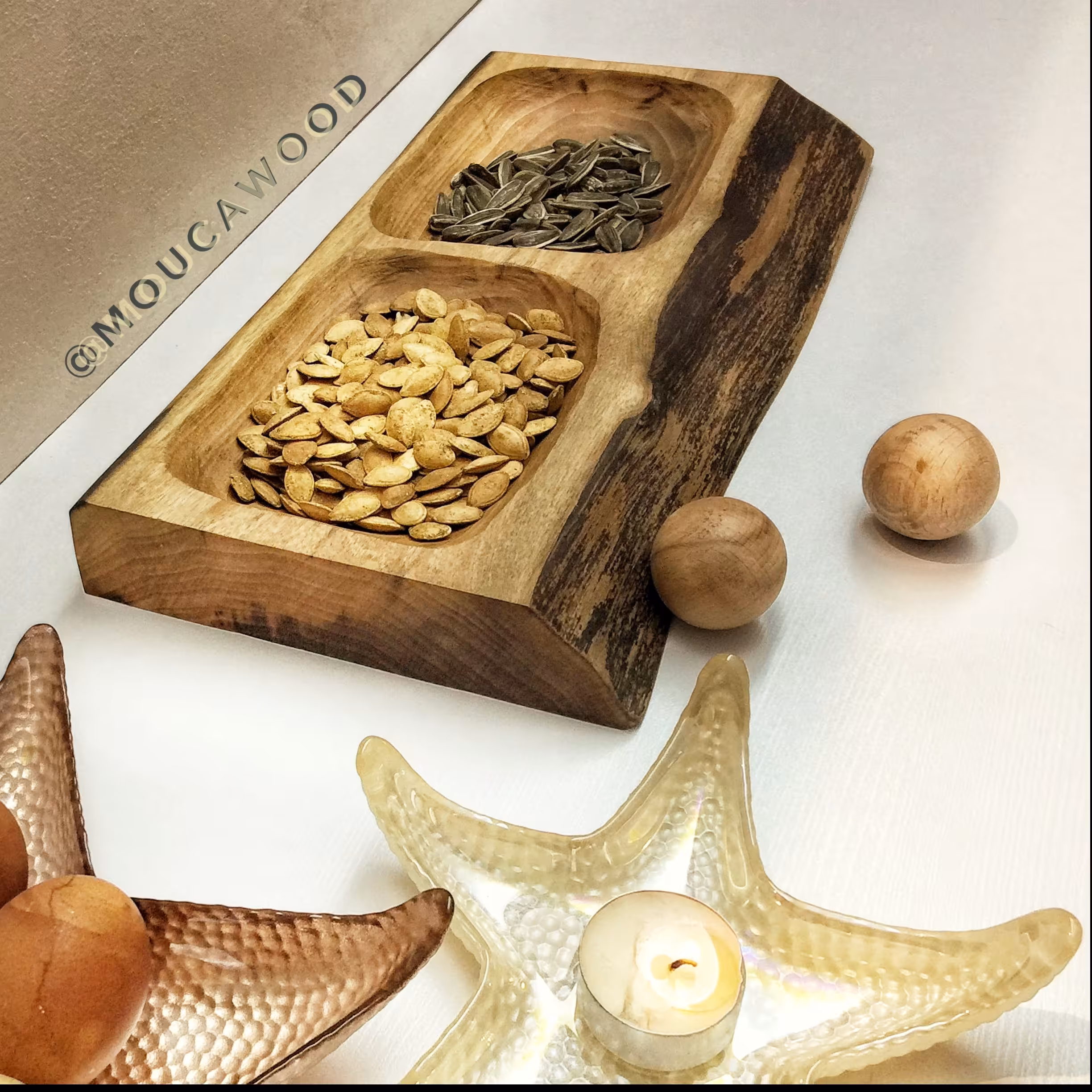 ظرف چوبی سرو روستیک، ساخته شده از چوب گردو