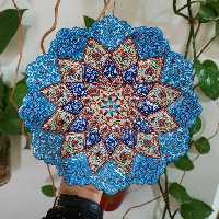 بشقاب دیوارکوب میناکاری 20 سانتی. قلدار. طرح اسلیمی