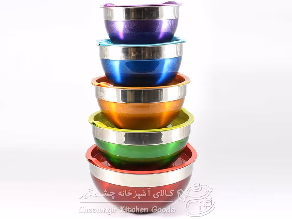 کاسه استیل رنگی درب دار 5 عددی