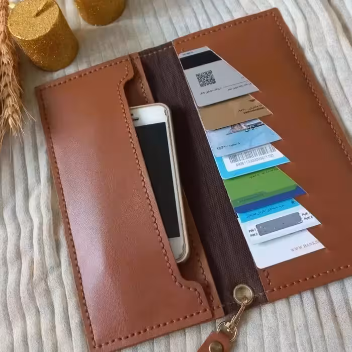 چرم طبیعی کیف پول دولت با چرم طبیعی دست دوز
