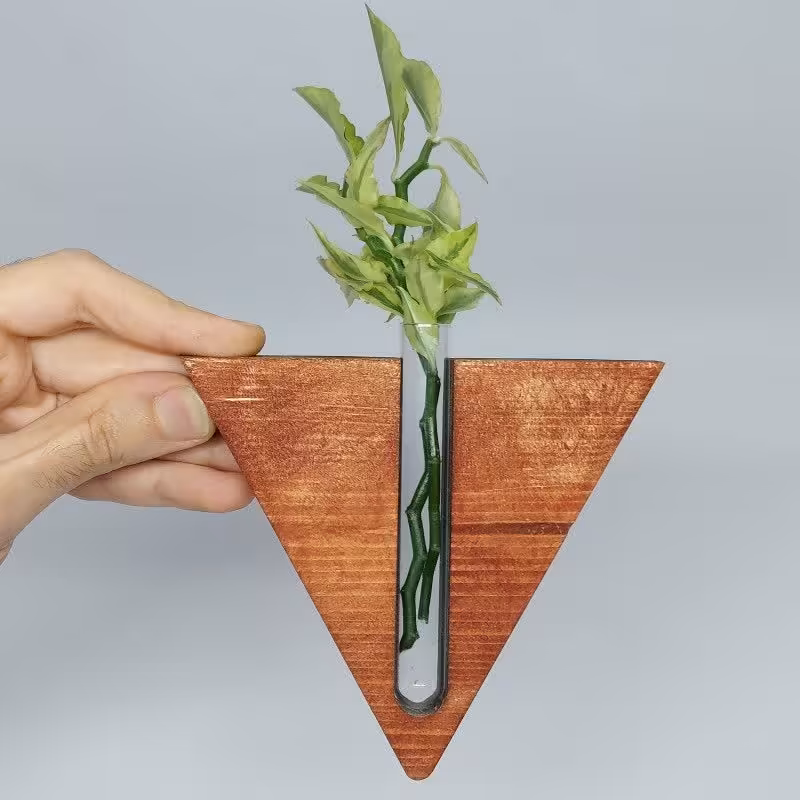 گلدان آویز با قابلیت نصب به دیوار ریشه در آب چوبی
