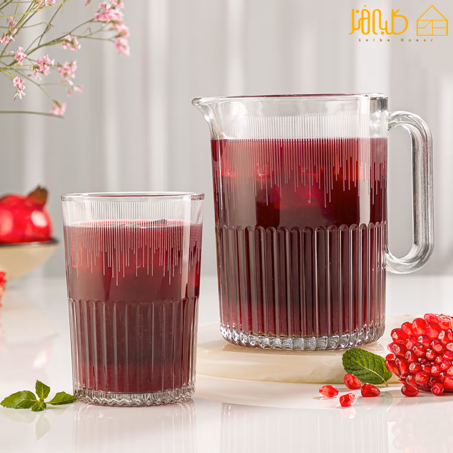 ست پارچ و لیوان شیشه ای چاپدار شیاردار