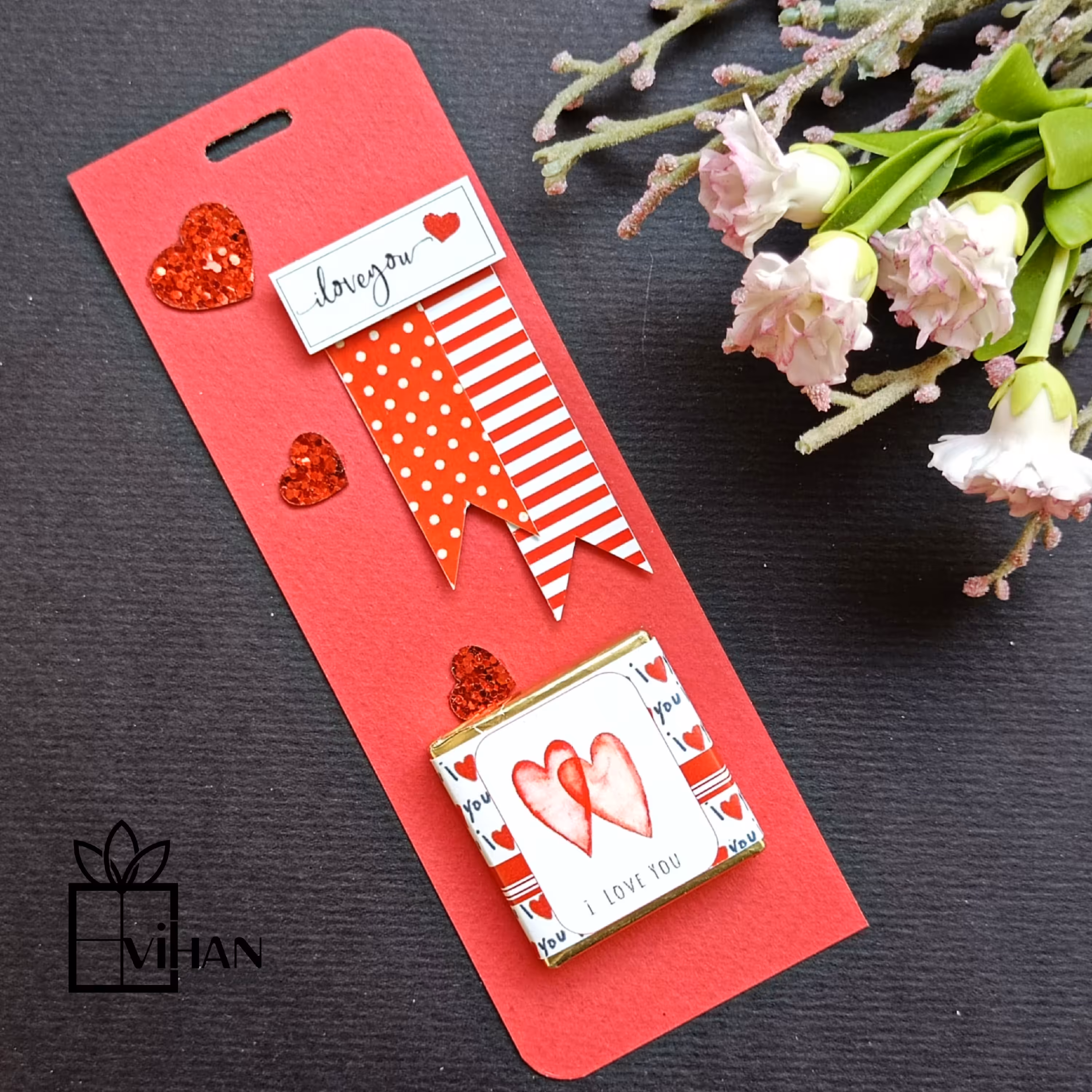 گیفت شکلات تکی با تزئین تم ولنتاین 