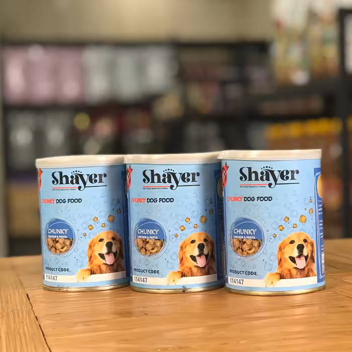 کنسرو غذای سگ برند شایر طعم مرغ و پاستا مدل چانکی (پس کرایه)