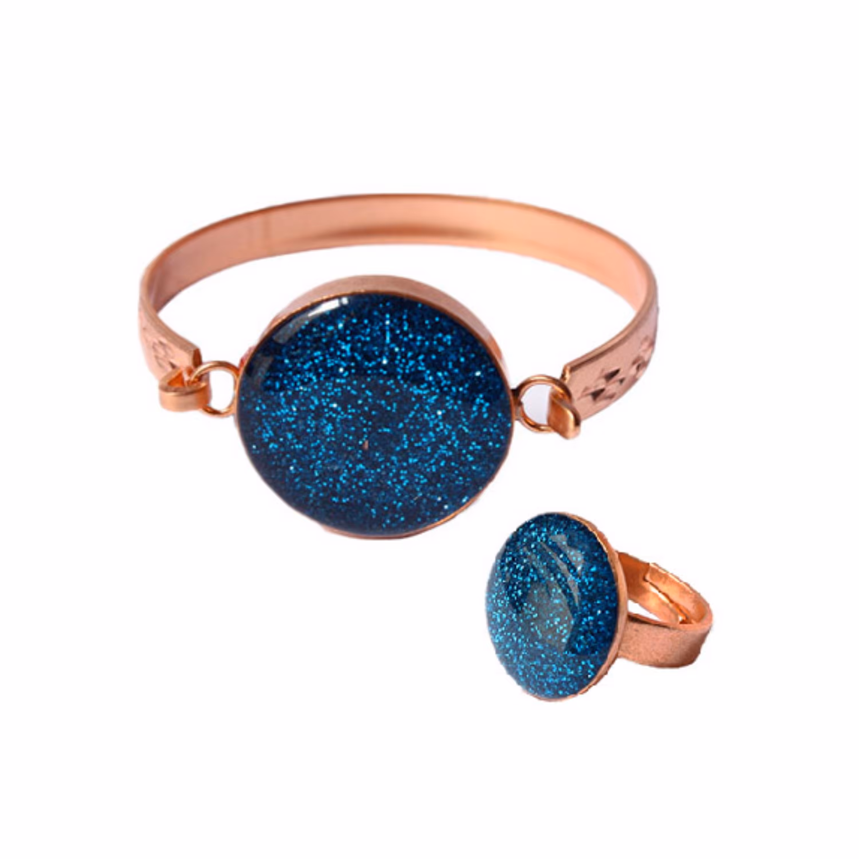 نیم ست دستبند و انگشتر اکلیلی و کهکشانی آبی روشن کد JW243-3