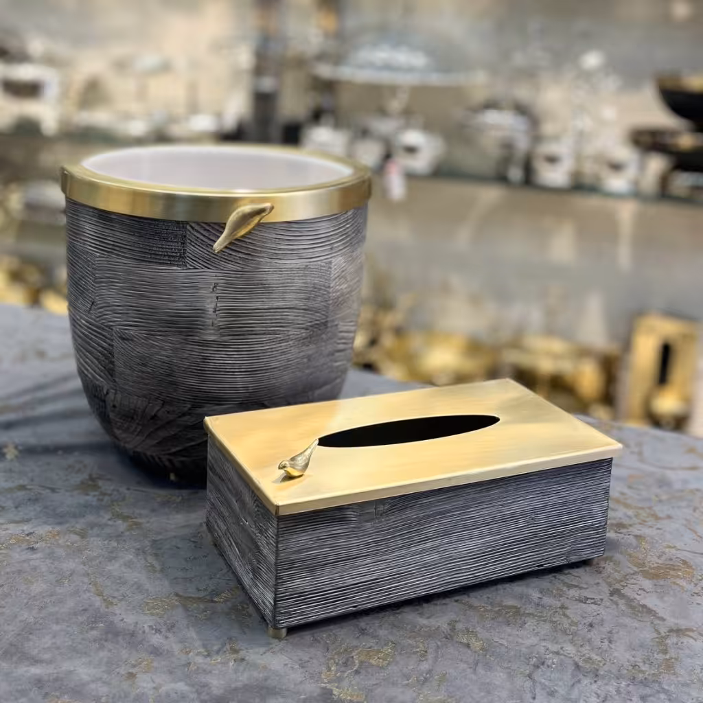سطل و جعبه دستمال چوب و فلز