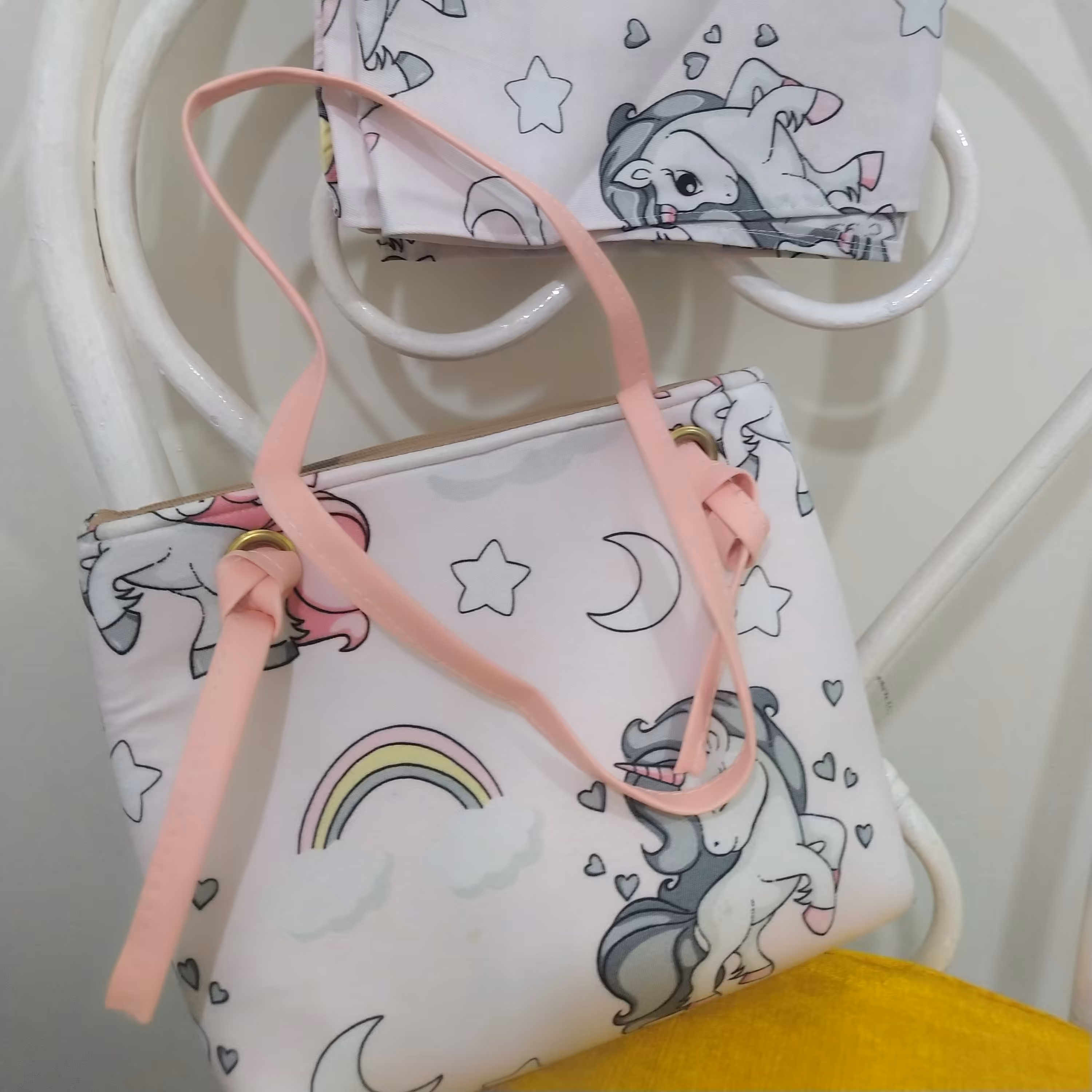 ست نخی تابستانه دخترونه پر طرفدار تک شاخ کیف و روسری 